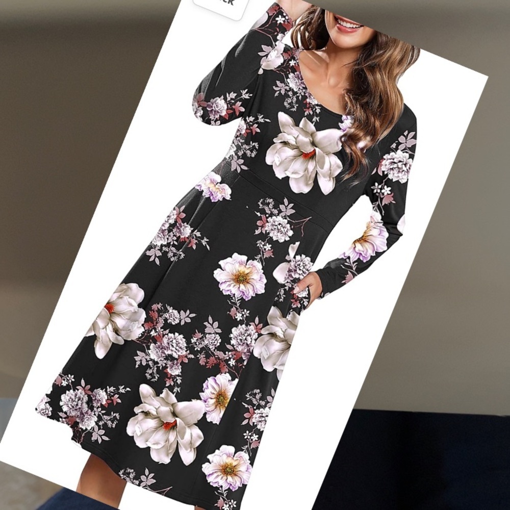 Gracyoga Long Sleeve Pockets Empire Waist Pleated Loose Swing Casual Fla…